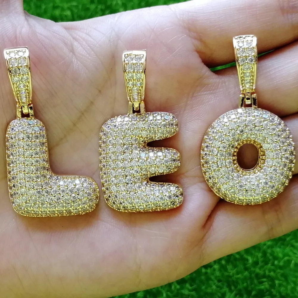 Hip Hop Cubic Zirconia A-Z 26 English Capital Letters Pendent Necklace With Stainless Steel Rope Chain 18K Real Gold Plated Diamond Letter Necklaces f