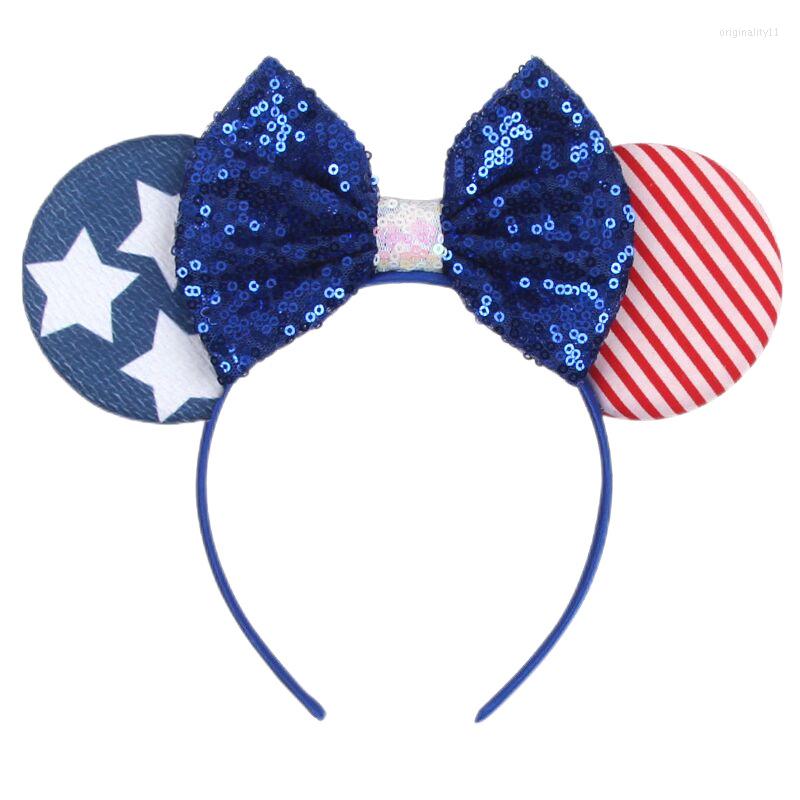 Hair Accessories Festival July 4th Independence Day Sequins Bow Mouse Ears Headband Kids DIY Women Party HairbandsHair