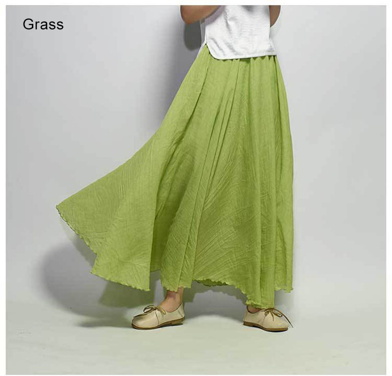 Women's Elegant High Waist Linen Maxi Skirt Summer Ladies Casual Elastic 2 Layers Skirts saia feminina 20 Colors SK53 220317