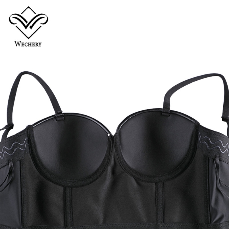 Wechery Women Leather Corset Top Crop Bustier Gothic Bra Push Up Bodice Sexy Lingerie Corselet Party Short Camis Plus Size 6XL 220524