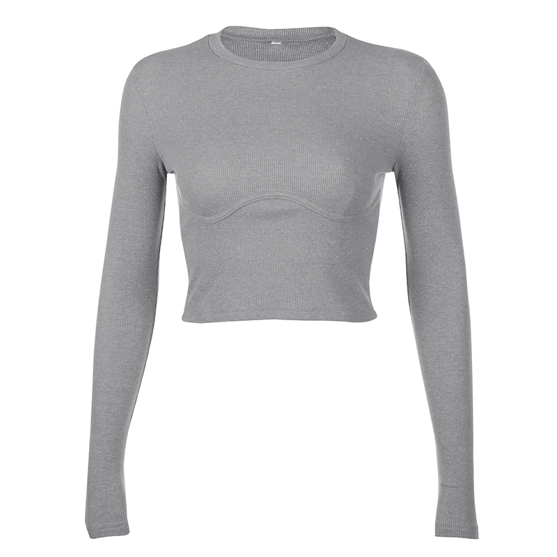 Darlingaga Autumn White Long Sleeve T shirt Women Tops Bodycon Solid Basic Ribbed Casual Crop Top Tee Shirt Femme 220714