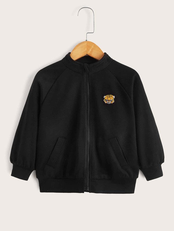 Toddler Boys Mock Neck Tiger Patch Detail Raglan Sleeve Sweatshirt SHE