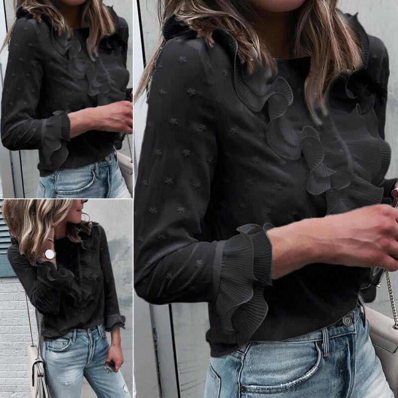 Women' Blouses & Shirts Womens Ruffle Long Sleeve Shirt Fall Spring Ladies Casual Blouse Pullover Black Tops Streetwear
Women' Blouses & Shirts Womens Ruffle Long Sleeve Shirt Fall Spring Ladies Casual Blouse Pullover Black Tops Streetwear