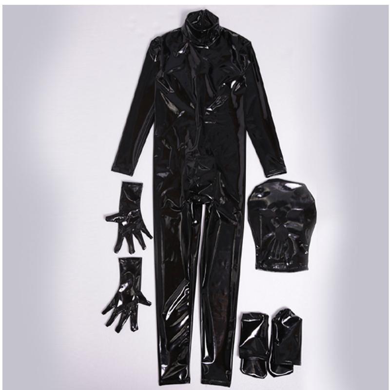 Men039s Body Shapers 4pcsset Wetlook PVC Men Bodysuit Fitness Clothing Bodybuilding Clothes Shaper Full Coat Zentai Tights Cat