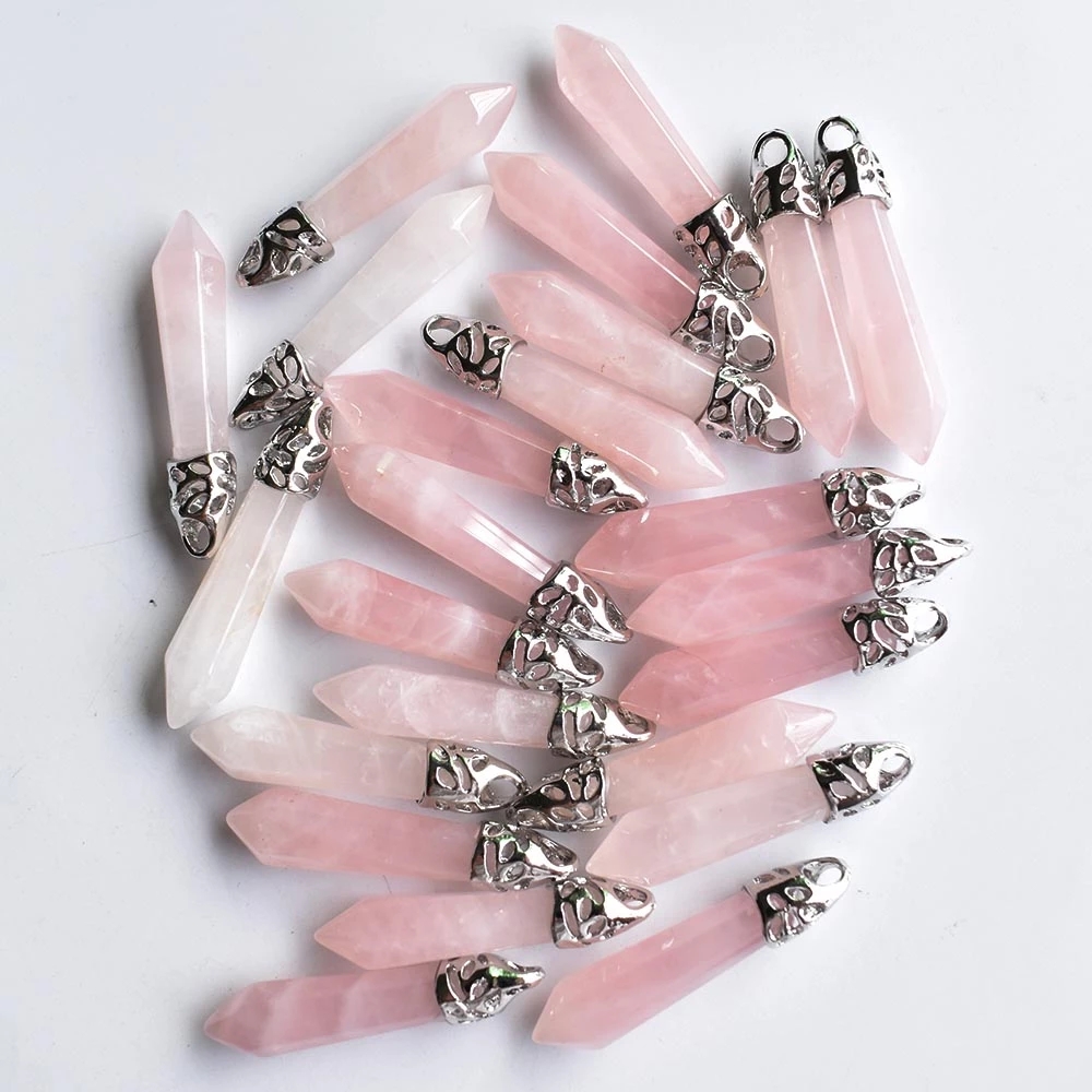natural amethysts lapis lazuli rose quartz tiger eye stone pillar charms pendants for jewelry making Findings
