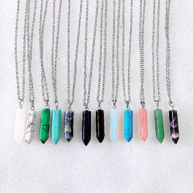 Natural Stone Pendant Druzy Drusy Necklace black pu chain Stainless Steel chainHexagonal prism cross heart star necklaces for women men jewelry