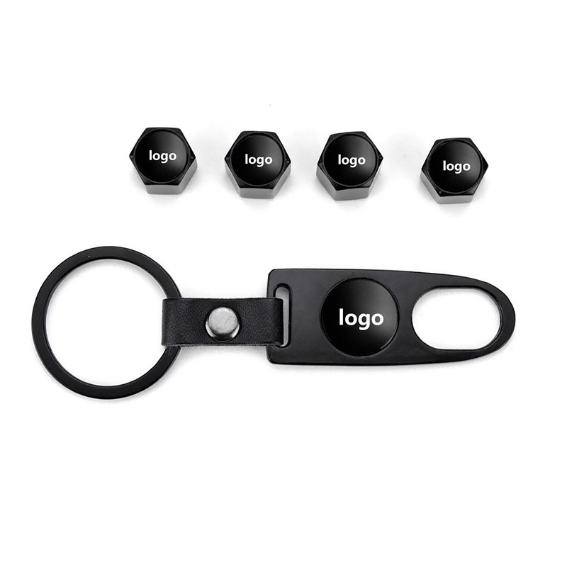Car Tire Valves Stems Caps Nut Keychain Wrench buckle Car Wheel valve Cover modified Set