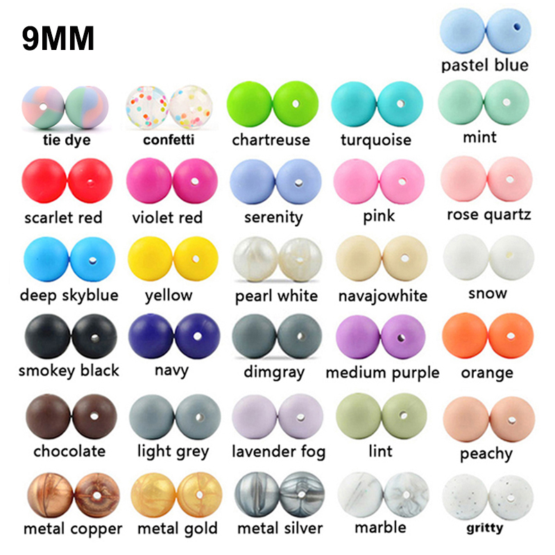 LOFCA 9mm 100pcs Silicone Teething Beads Teether Baby Nursing Necklace Pacifier Clip Oral Care BPA Free Food Grade Colorful 220602