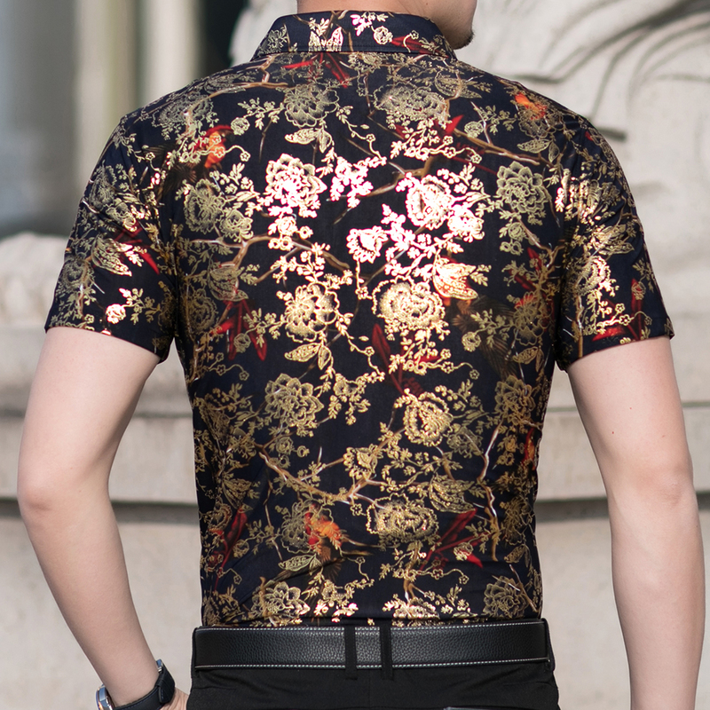 Fashion Summer Short Sleeve Mens Clothing Hawaiian Gold Bronzing Print Shirt for Men Shirts Streetwear Jerseys Dress 1012 220330