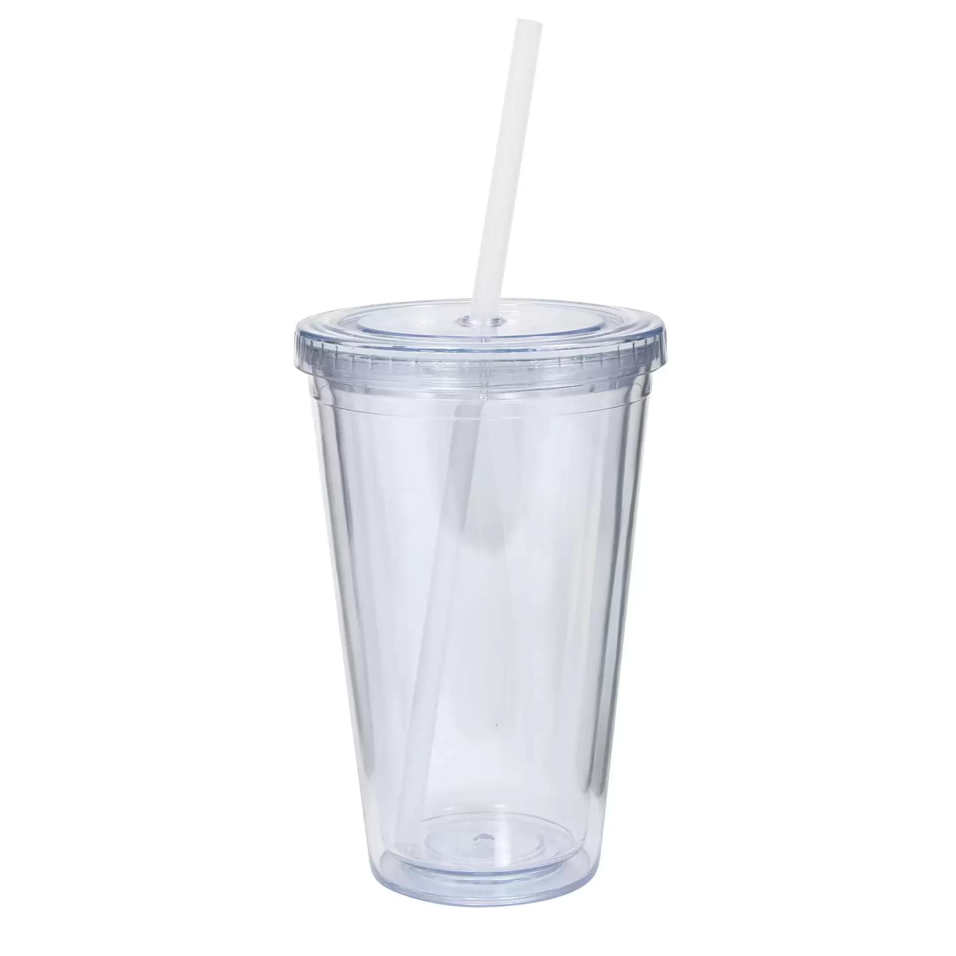16oz Plastic Tumblers Double Wall Acrylic Clear Drinking Juice Cup With Lid And Straw Coffee Mug DIY Transparent Mugs FY53911970574