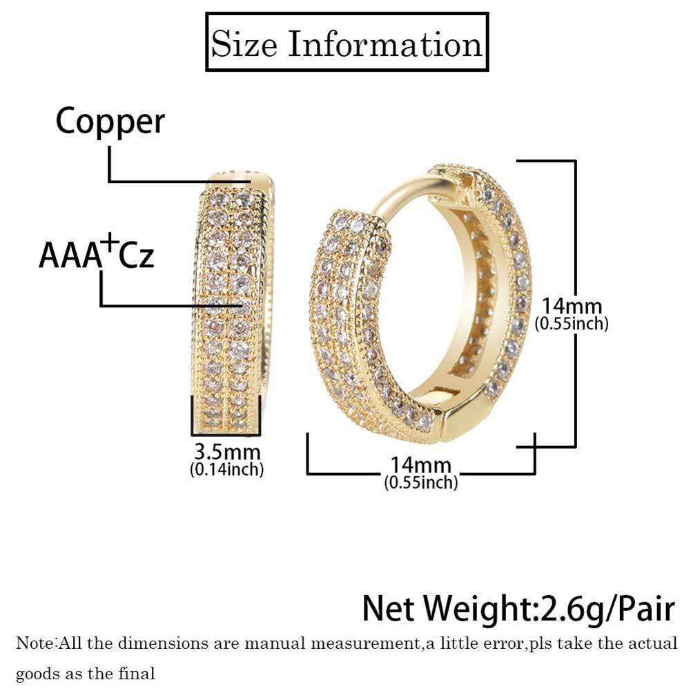 Hip Hop Shining Hoop Earrings Full White Zircon Small Dangle Earrings 18K Gold Plated Jewelry