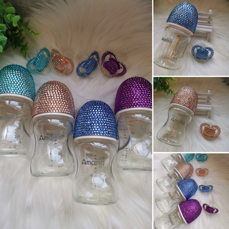 Dollbling Handmade Pink Crystal Baby Bottle Glam Pacifier Milk Feeding 1st Birthday Party Show born Niece Daugther Gifts 220414