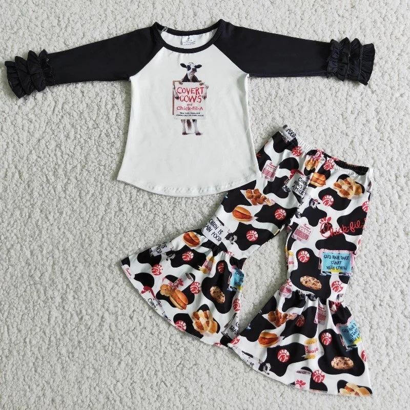 Clothing Sets Wholesale Baby Girls Children Outfit Black Ruffle Long Sleeves Cow Shirt Top Kids Boutique Fall Bell-bottom Pants ClothingClot, As picture
Clothing Sets Wholesale Baby Girls Children Outfit Black Ruffle Long Sleeves Cow Shirt Top Kids Boutique Fall Bell-bottom Pants ClothingClot, As picture