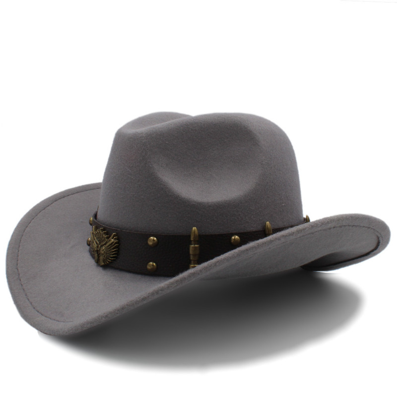 Wome Men Black Wool Chapeu Western Cowboy Hat Gentleman Jazz Sombrero Hombre Cap Dad Cowgirl Hats Size 56-58cm 220817