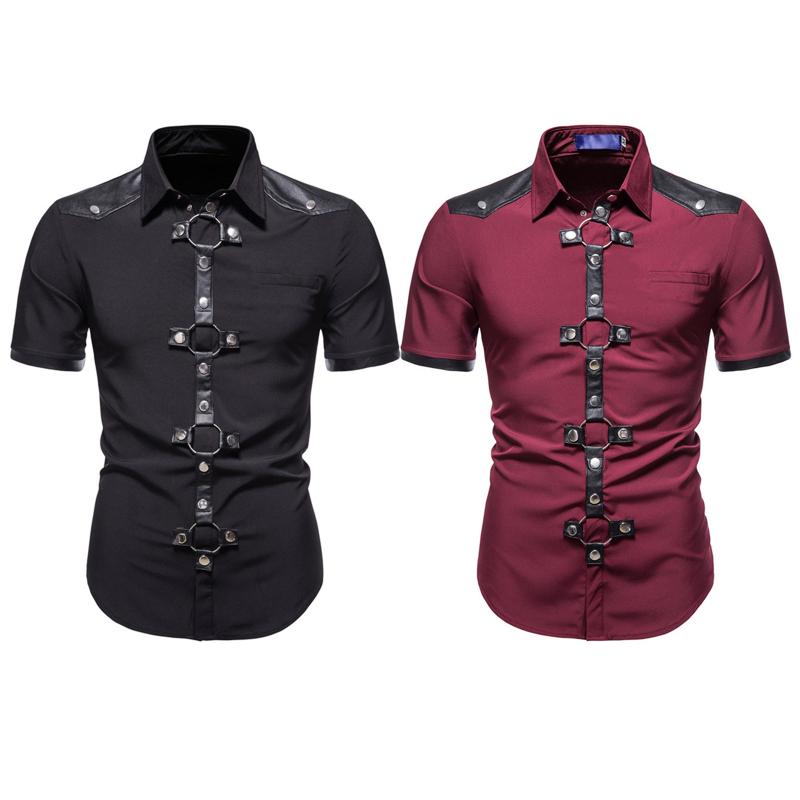 Men's Casual Shirts Plus Size Punk Faux Leather Shirt Men Tops Slim Patchwork Short Sleeve Gothic Rivet O Ring Decor For Rock Concert Music, Black
Men's Casual Shirts Plus Size Punk Faux Leather Shirt Men Tops Slim Patchwork Short Sleeve Gothic Rivet O Ring Decor For Rock Concert Music, Black