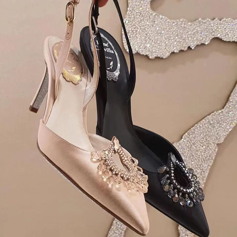 Dress Shoes Stiletto heel Dress Shoes Rene Caovilla Satin Sandals Water drop heart shaped crystal diamond decoration slingbacks Designers 7.5CM high, Black
Dress Shoes Stiletto heel Dress Shoes Rene Caovilla Satin Sandals Water drop heart shaped crystal diamond decoration slingbacks Designers 7.5CM high, Black