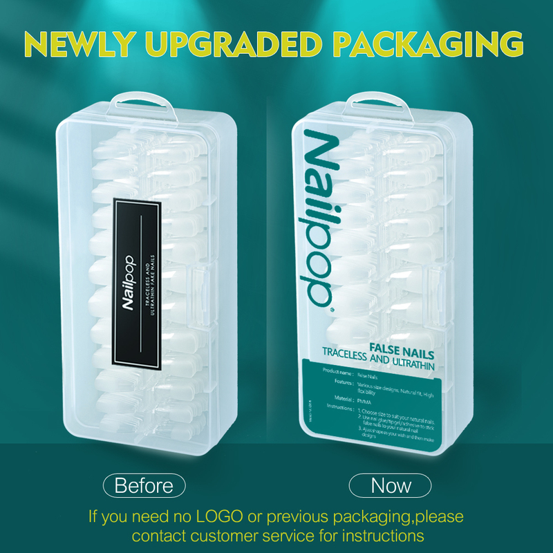 Nailpop 600pcs PRO Clear Semi-Matte Almond Coffin Full/Half Acrylic Square False Nail Tips for Extension Tip Manicure tool 220725