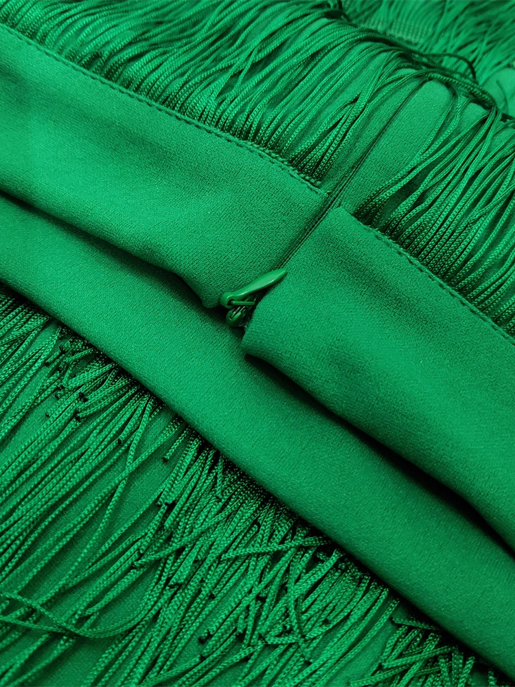 Women Fringe Bodycon Pencil Skirts Black Tassel High Waist Stretch Sheath Midi Length Ladies Slim Elegant Saias faldas Big Size 220317