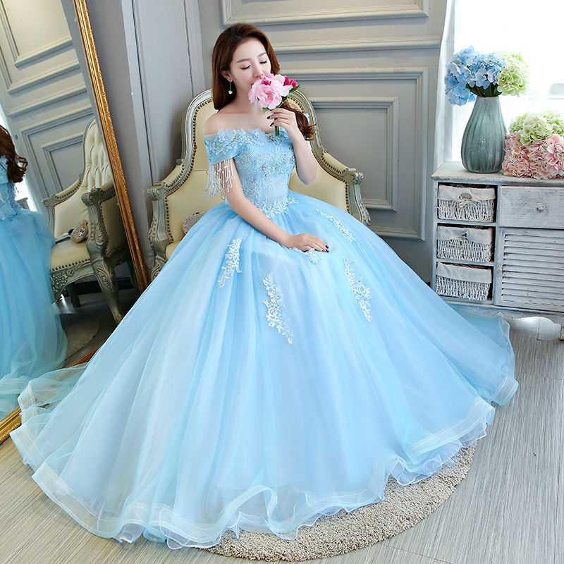 Princess Blue Ball Gown Quinceanera Dresses 2022 With Beaded Elegant Sweet 15 Year Old Birthday Prom Dress Corset Lace Bride Luxury Vestido De 15 Anos