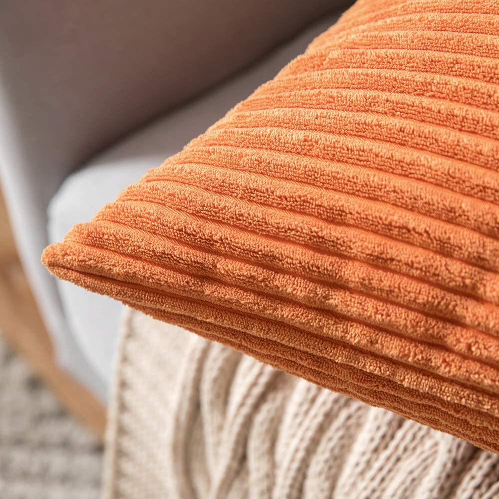 Supersoft Corduroy Cushion Cover Solid Striped Throw Covers Decorative Pillow Case for Sofa Bed Living Room Decoration
