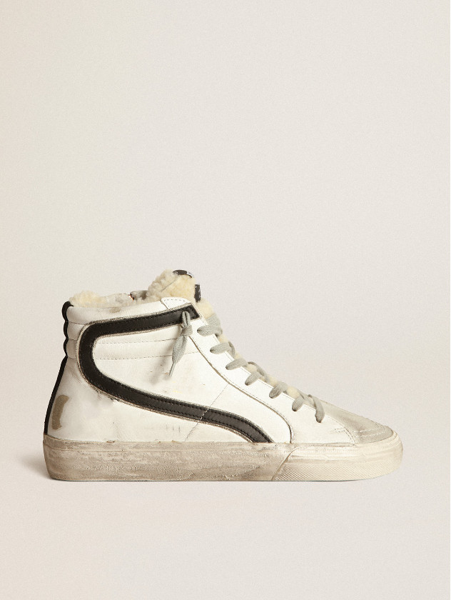 High Top Dirty Shoes Designer Luxurious Italian Vintage Handmade Leather Slide Sneakers with Shearling Inlays, White
High Top Dirty Shoes Designer Luxurious Italian Vintage Handmade Leather Slide Sneakers with Shearling Inlays, White