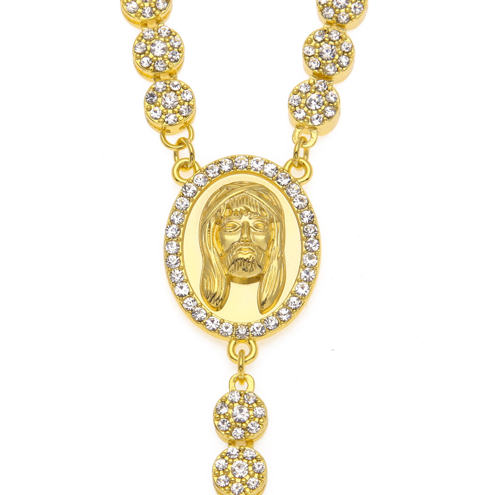 Big Heary Classic Jesus Cross Round Charm Necklace Gold Plated Full Diamond Tennis Chian Punk Trend Hip Hop Rapper Jewelry Christmas Birthday Gifts fo