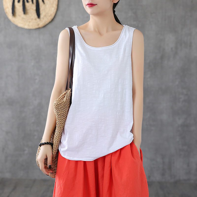 100% Cotton Loose Tank Tops Summer Style Women Casual Solid Plus Size Female Basic Sleeveless High Quality D363 220316
