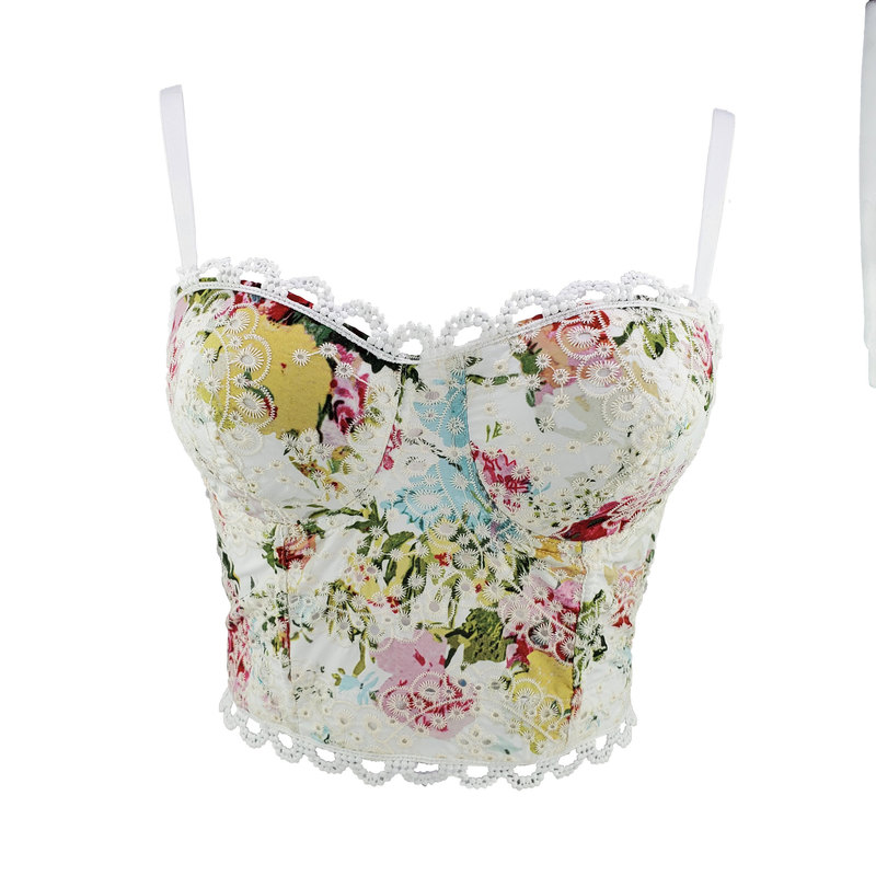 Sweet youth printed cotton tops Women Sexy Summer Palm & Floral Print Push Up Bralet Women's Bustier Bra Cropped Tops 220316