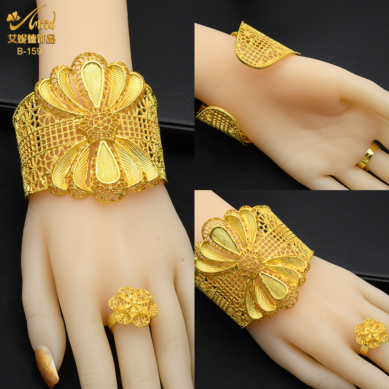 ANIID France 24k Gold Color Bangles For Women Bridal Dubai Gold Plated Cuff Bracelet Nigerian Wedding African Jewellery 220715