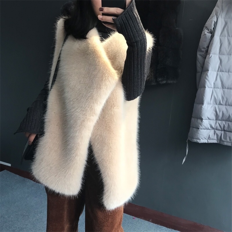 GOOHOJIO Women Faux Hairy Fur Waistcoat Vests Ladies Short Faux Fur Jackets Coat Winter Sleeveless Casual Hairy Outwear Apricot 201019