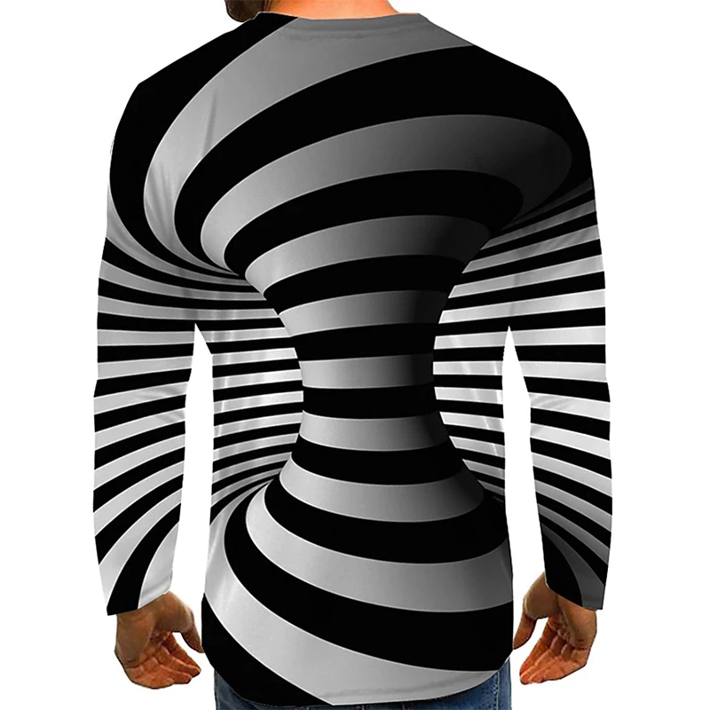 Men's Optical Illusion Graphic Plus Size T-Shirt Print Daily Long Sleeve Tops Exaggerated Around Neck Rainbow Streetwear 220601