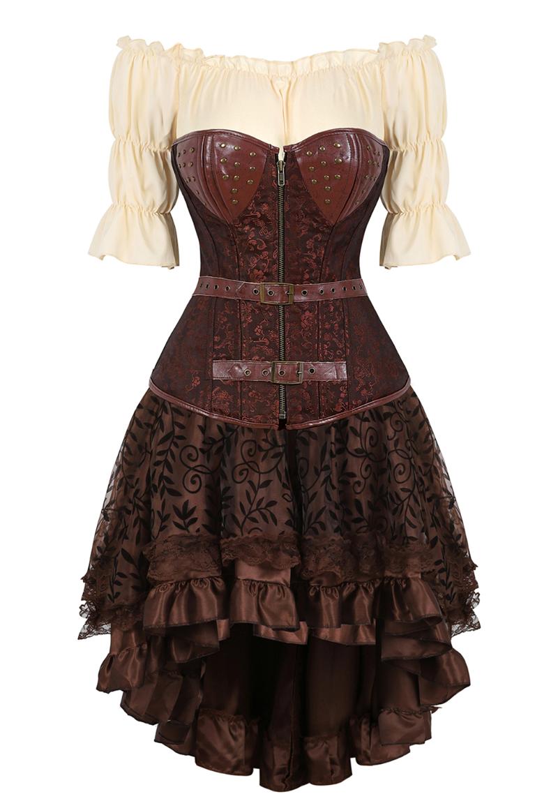 Bustiers & Corsets Three-Piece Steampunk Locking Gothic Corset Mujer Dress Straps Leather Pirate Skirt Sets Zipper Medieval Sexy CostumesBus, 6530beige
Bustiers & Corsets Three-Piece Steampunk Locking Gothic Corset Mujer Dress Straps Leather Pirate Skirt Sets Zipper Medieval Sexy CostumesBus, 6530beige