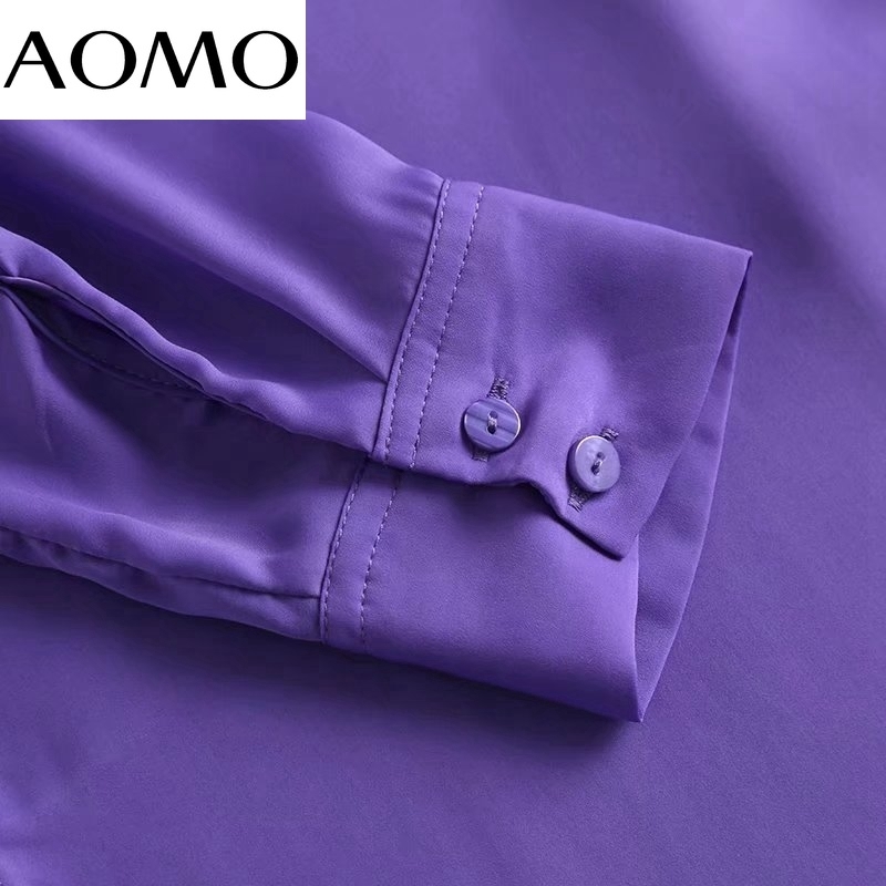 AOMO High Quality Women Elegant Purple Blouse Shirt Long Sleeve Chic Female Shirt Tops 4C187A 220407