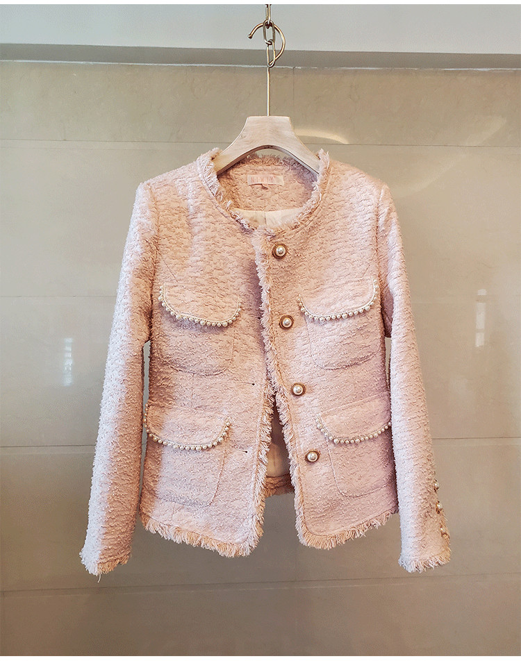 New Autumn fashion womens o-neck tassel fringe single breasted tweed woolen beading jacket coat plus size casacos SML