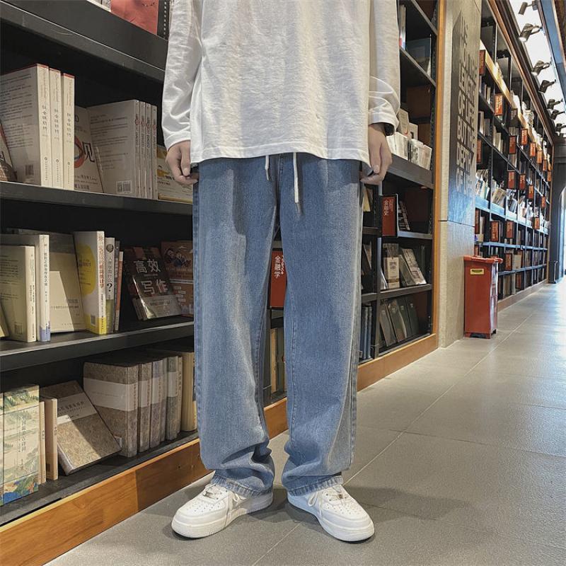 Jeans Pria Celana Longgar Kaki Lebar Lurus Musim Semi dan Musim Gugur Celana Panjang Kasual Pinggang Elastis Bawahan Ukuran Plus S3XL 220817