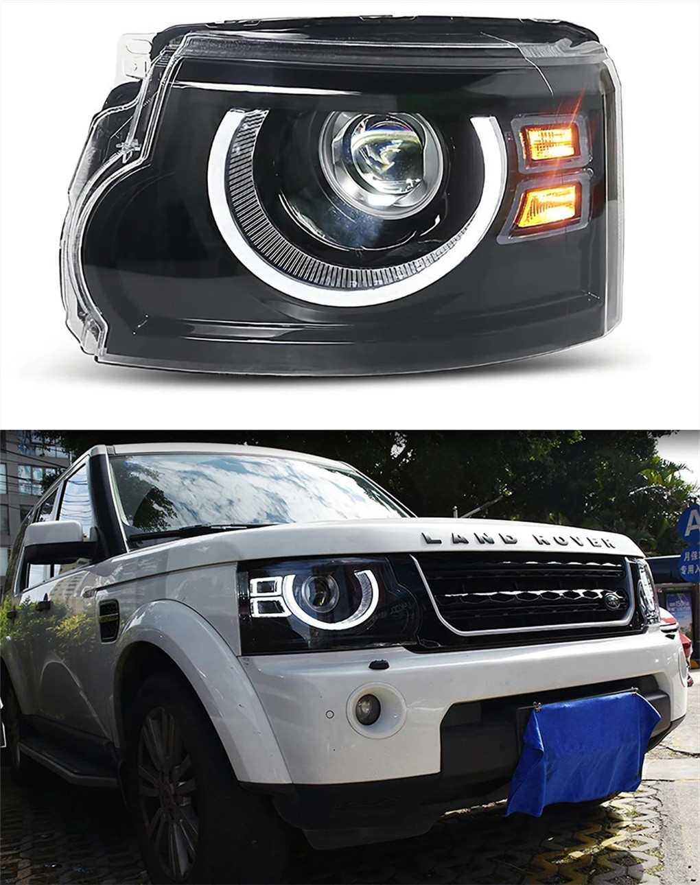 LED Front Headlights For Rover Discovery 4 20 10-20 17 LED DRL Upgrade Daytime Running Light Angel Eyes