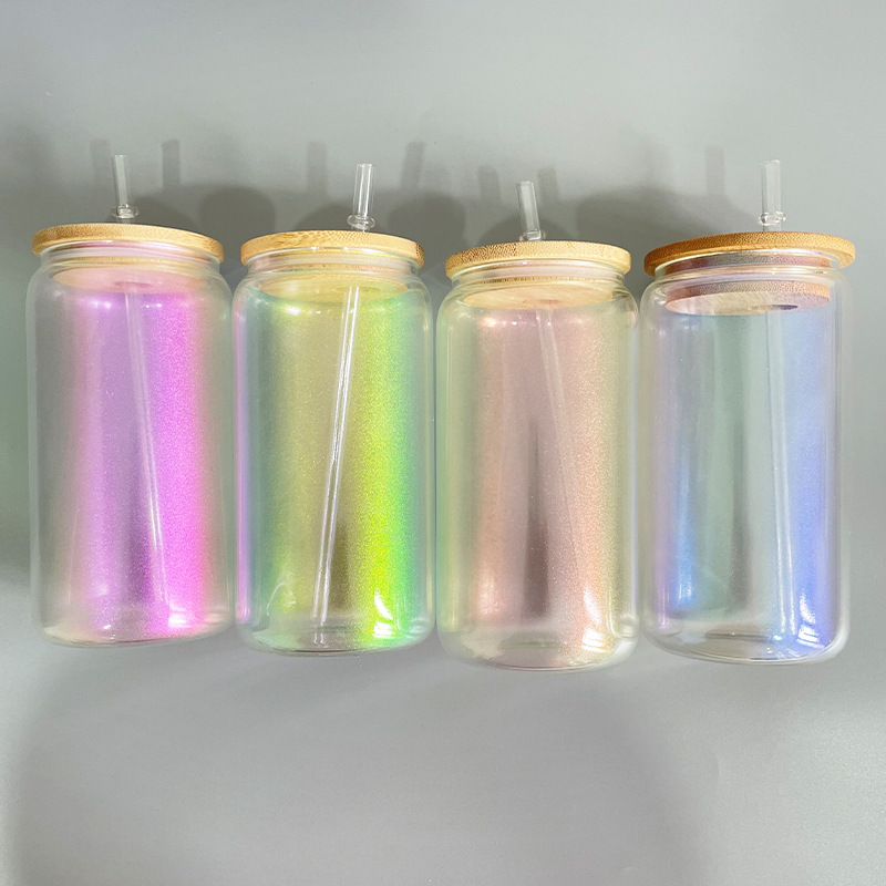 12oz/ 16oz Sublimation Iridescent Glass Can Rainbow Glass Shimmer Beer Glass Tumbler Drinking Colorful Glasses With Bamboo Lid And Reusable Straw
12oz/ 16oz Sublimation Iridescent Glass Can Rainbow Glass Shimmer Beer Glass Tumbler Drinking Colorful Glasses With Bamboo Lid And Reusable Straw
