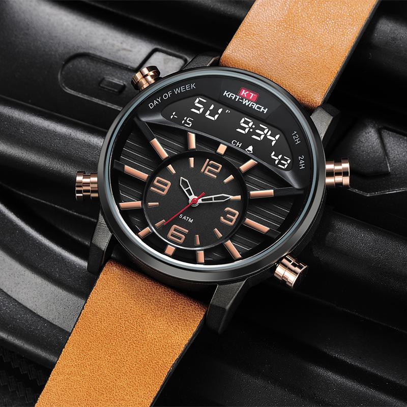 Wristwatches 2022 KAT-Wash Waterproof Leather Male Quartz Wristwatch Fashion Chronograph Mens Dual Display Electronic Watch Relogio Masculin, Gray no box
Wristwatches 2022 KAT-Wash Waterproof Leather Male Quartz Wristwatch Fashion Chronograph Mens Dual Display Electronic Watch Relogio Masculin, Gray no box