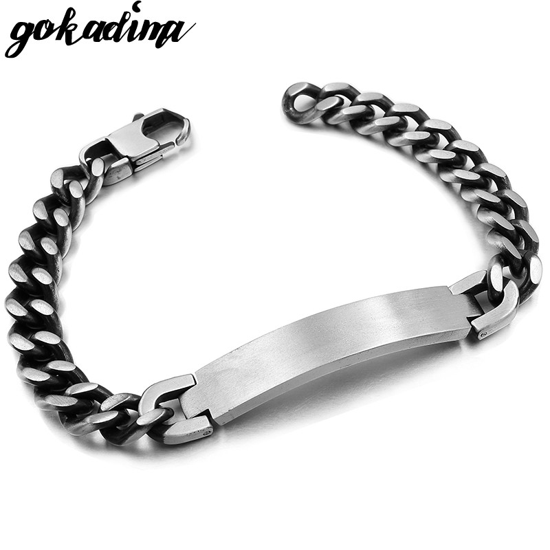 Gokadima Stainless Steel ID Bracelet For Men Jewelry masculina pulseira Black Rose Gold color Rock Punk Party Gift 220809