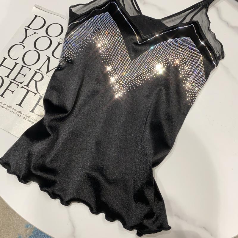 Ins Supre Fire Autumn Women's Drilling Shoulder Strap Mesh Stitching Sexy Mercerized Cotton Camisole Women Tube Top 220325