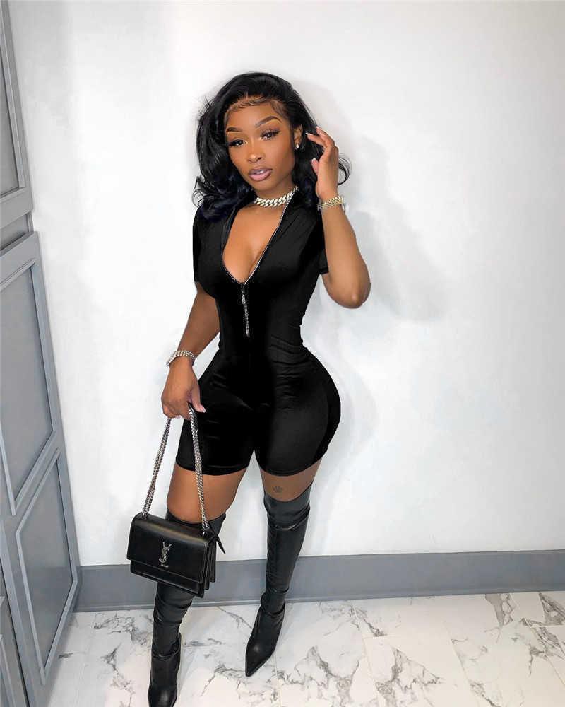 2023 Sexy Jumpsuit Women Short Sleeve One Piece Onesies Nightclub Solid Rompers Summer Shorts Clothes