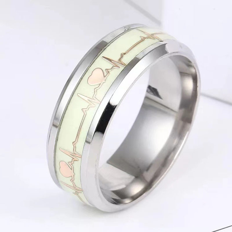 Creative Luminous ECG Ring Stainless Steel Ring Lovers Promise Heartbeat Rings Glowing Jewelry for Men Women Anniversary Jewelry Gift