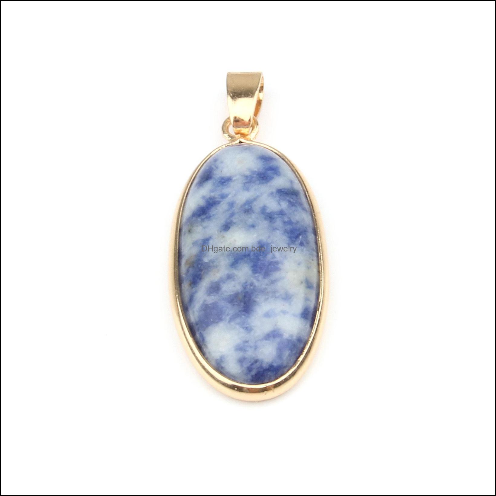 Pendant Necklaces Gold Oval Natural Stone Chakela Seven Chakras Reiki Healing Chakra Rose Quartz Crystal Pendo Charms Fo Dhseller2010 Dha6U