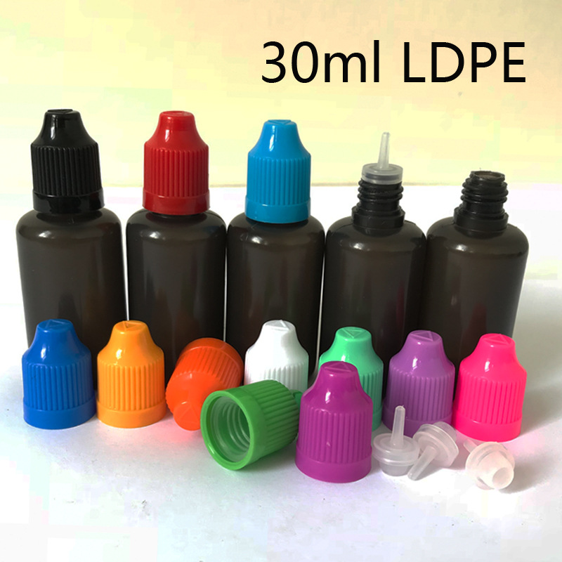 10ml 30ml Black Dropper Bottle Plastic Empty Bottles With Long and Thin Tips Tamper Proof Childproof Safety Cap E Liquid Needle 500pcs