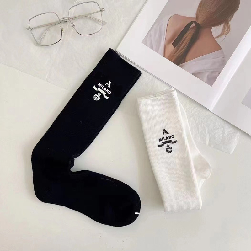 White Black Letter Long Socks Women Girl Cotton Breathable Knee Sock Fashion Hosisery