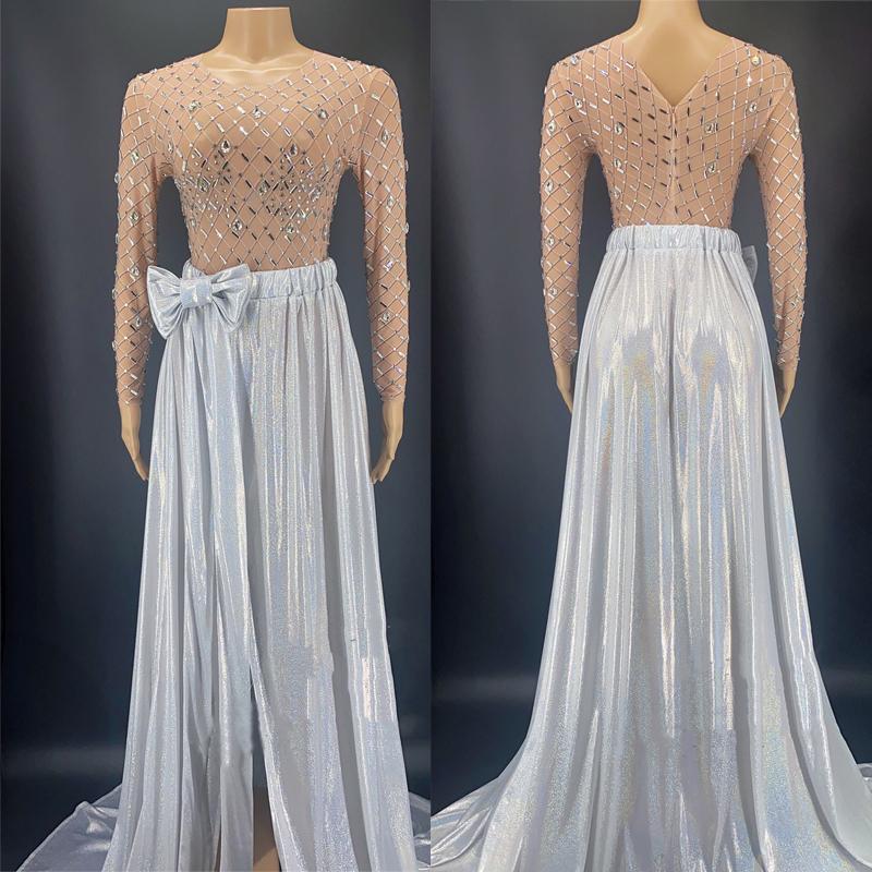 Stage Wear Silver Rhinestone Transparent Bodysuit Bling Long Tail Skirt Birthday Celebrate Outfit Female Evening Dresses Costume XS3032Stage, As picture
Stage Wear Silver Rhinestone Transparent Bodysuit Bling Long Tail Skirt Birthday Celebrate Outfit Female Evening Dresses Costume XS3032Stage, As picture