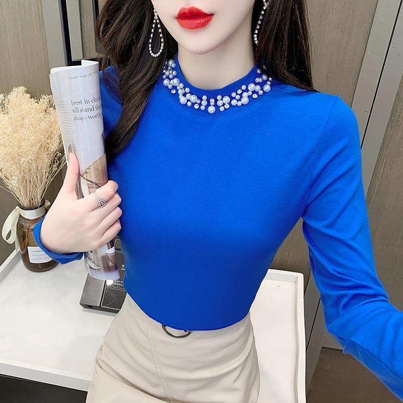 Women' T-Shirt Korean Women Tops Turtleneck Beaded Bottoming Shirt Autumn Winter Long-sleeved Solid Color Cotton T ShirtWomen, Blue
Women' T-Shirt Korean Women Tops Turtleneck Beaded Bottoming Shirt Autumn Winter Long-sleeved Solid Color Cotton T ShirtWomen, Blue