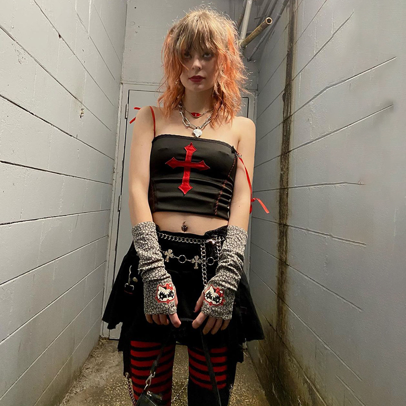 InsDoit Vintage Cross Gothic Sexy Summer Top Women Black Harajuku Streetwear Corset Camis Sleeveless Bandage Grunge Crop Tops 220316