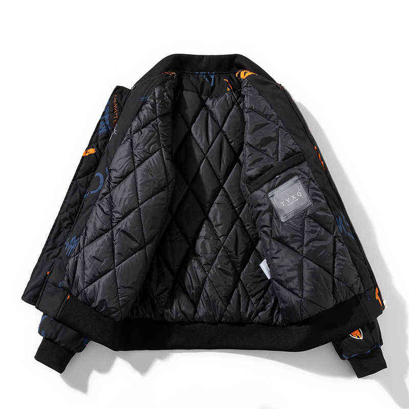 Winter Fashion Jacket Men Women Flower Print Basketball Jacket Hooded Letter Couple Thick Parkas Coat Streetwear College Korean T220816