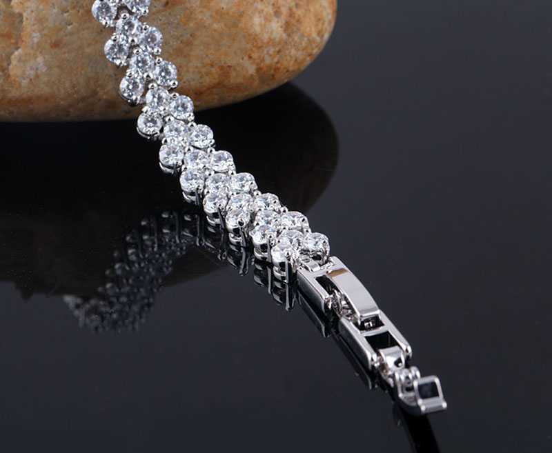 18K White Gold Plated Zirconia Tennis Bracelet Diamond Hand Chain for Men Women Heart Love Crystal Bracelets Bangle Lover Gift Valentine's Day We